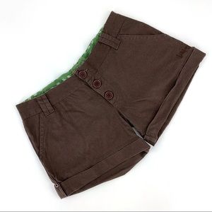 Billabong Brown Linen Blend Button Front Cuffed Shorts, 7